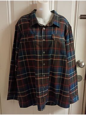 Swiss Tech Classic Men's Navy Plaid Button-Down Shirt Size 2XL